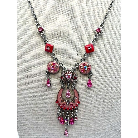 Boho Chic Pink Crystal Chandelier Necklace.   B39 - Picture 1 of 6